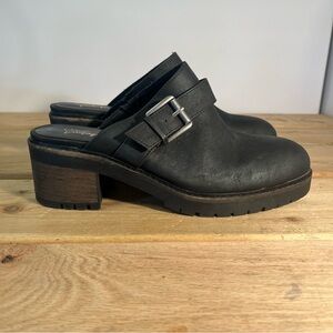 Crown Vintage Size 11M Black Mule Janis Clog Buckle Strap Slip-On Block Heel Y2K